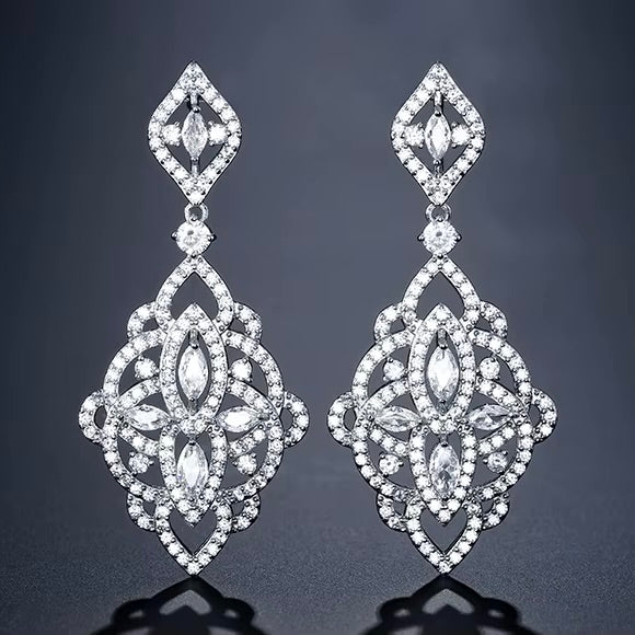 Wedding Jewelry - Silver Cubic Zirconia Bridal Earrings