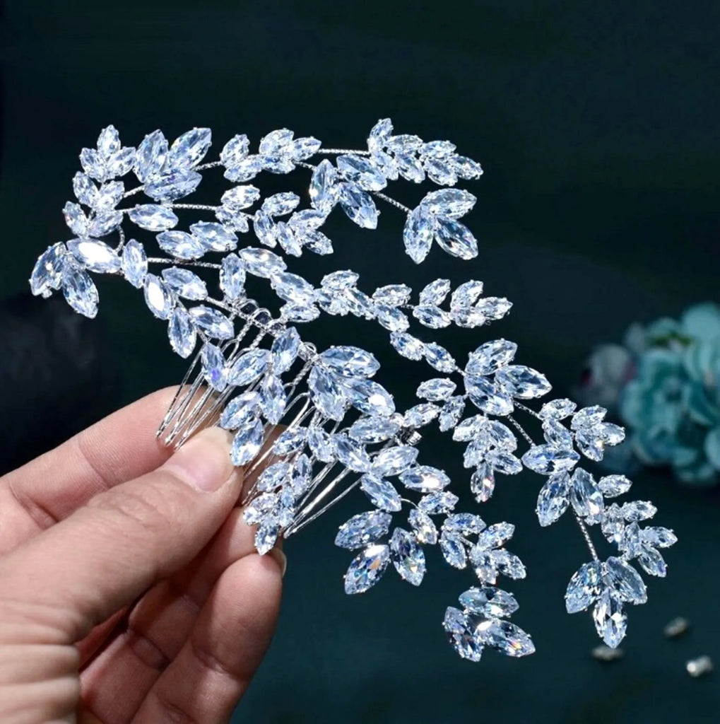 Wedding Hair Accessories - Cubic Zirconia Bridal Hair Comb - Available in Silver, Rose Gold and Yellow Gold