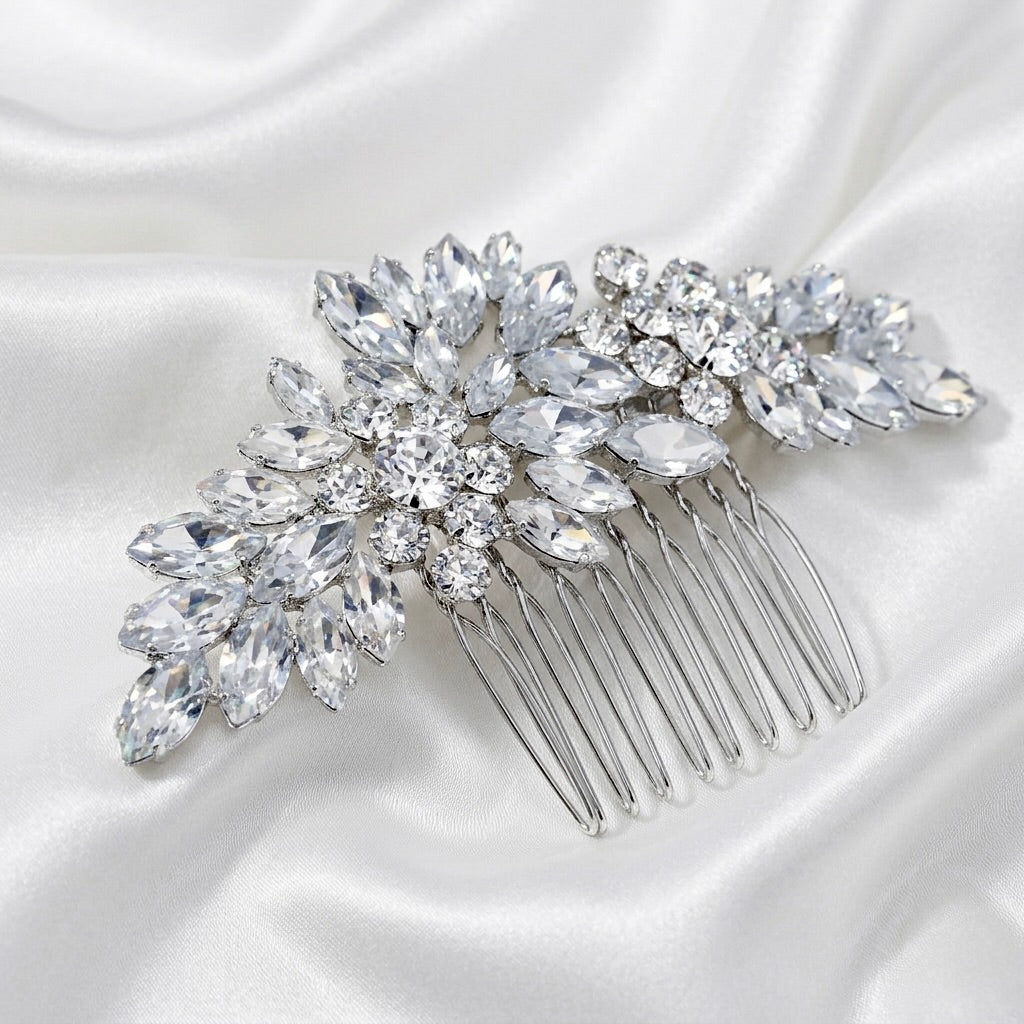 Elegant Silver and White Hair Comb Silver Opal & Pearl Bridal Hair Comb | Elegant Wedding Hair  main image 4