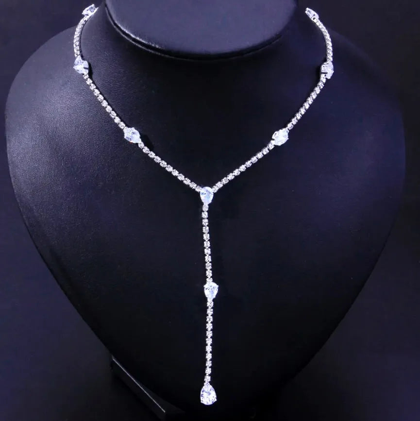 Wedding Jewelry - Silver CZ Bridal Lariat Necklace