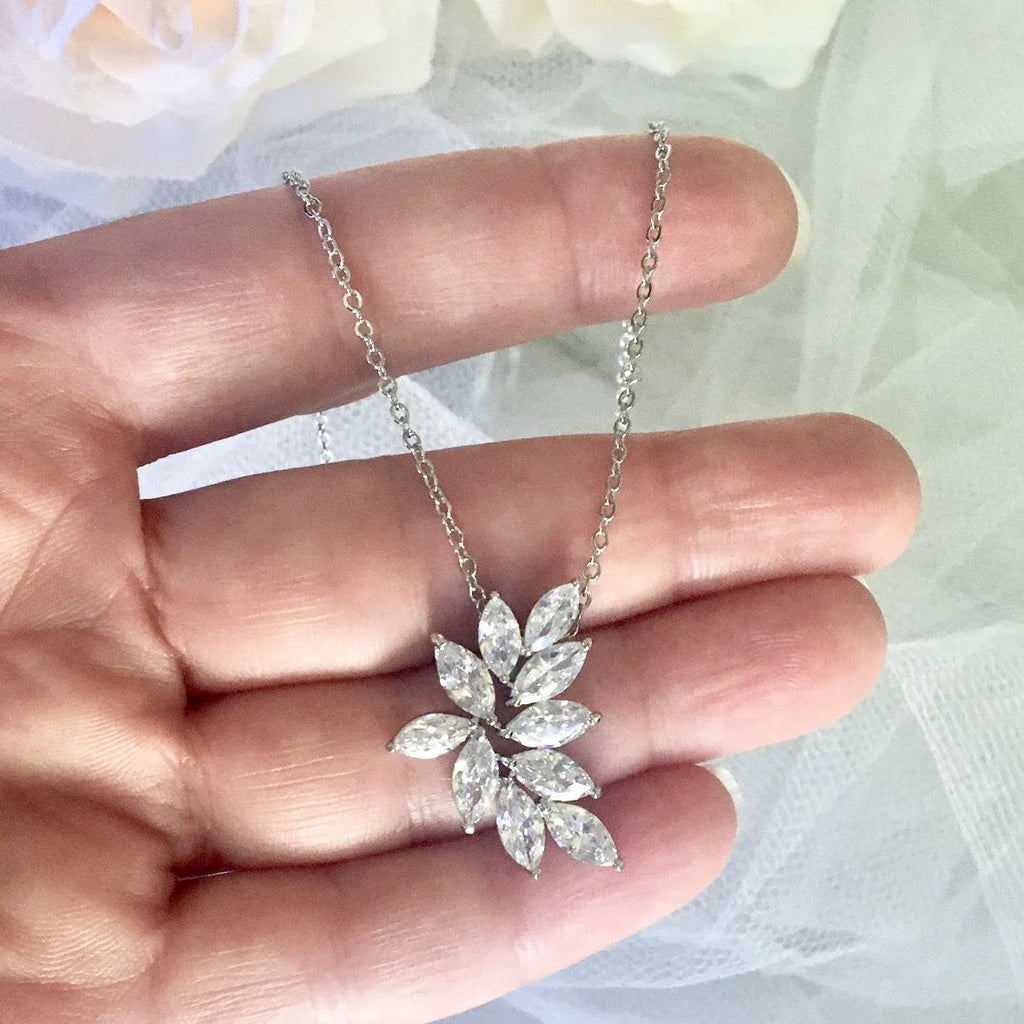 Wedding Jewelry - Silver Cubic Zirconia Bridal Necklace - Available in Silver, Rose Gold and Yellow Gold