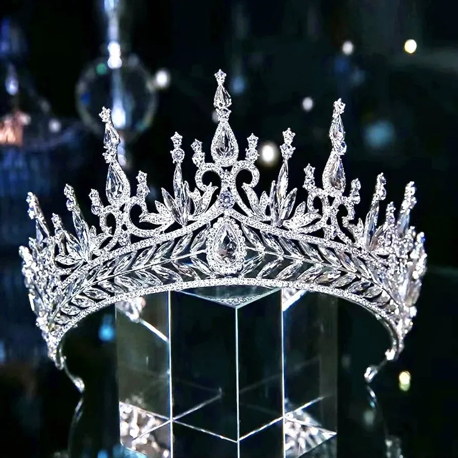 Wedding Hair Accessories - Cubic Zirconia Tall Bridal Tiara - Available in Silver and Gold