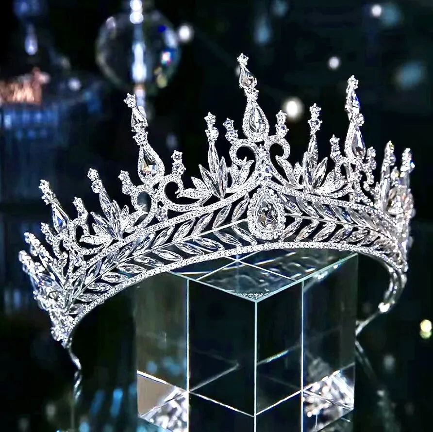 Wedding Hair Accessories - Cubic Zirconia Tall Bridal Tiara - Available in Silver and Gold
