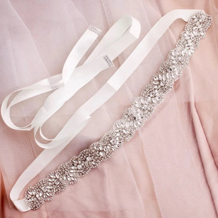 Silver Crystal Bridal Belt Sash Elegant Wedding Dress Accessory Silver Crystal Bridal Belt Sash Elegant Wedding Dress Accessory