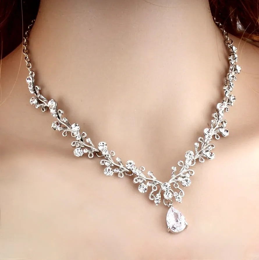 Wedding Jewelry - Silver Cubic Zirconia 3-Piece Bridal Jewelry Set With Tiara