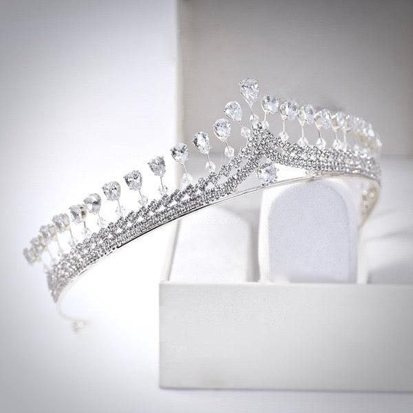 Wedding Jewelry - Silver Cubic Zirconia 3-Piece Bridal Jewelry Set With Tiara