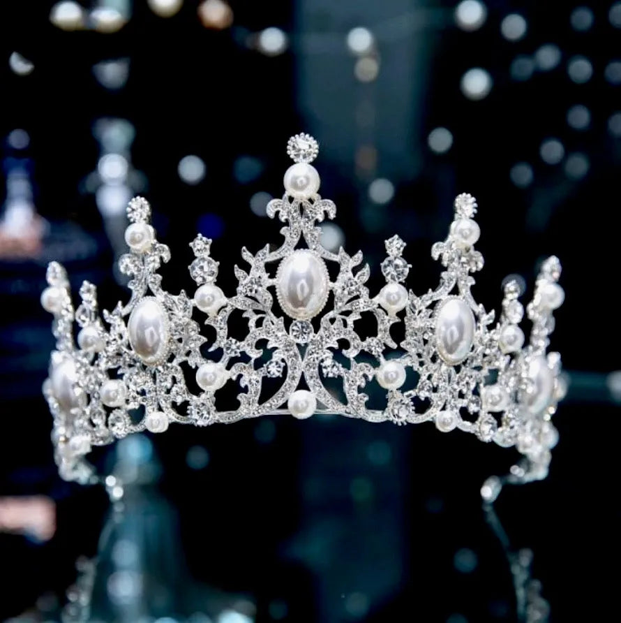 Wedding Hair Accessories - French Glamour Pearl Bridal Tiara - Available in Silver and Rose Gold