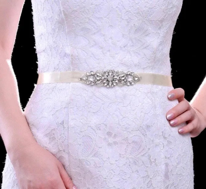 Wedding Accessories - Silver Pearl and Crystal Bridal Belt/Sash