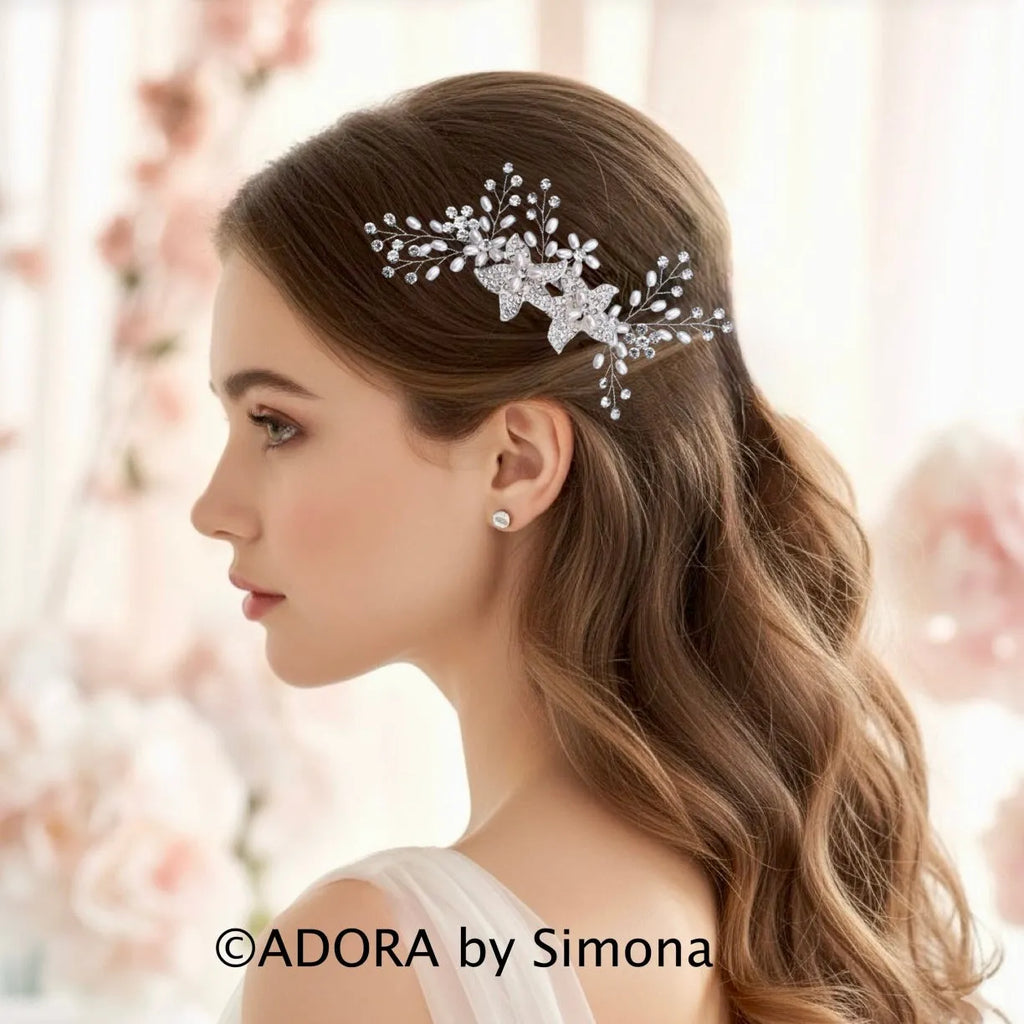 Wedding Hair Accessories | Silver Bridal Hair Comb with Pearls & Crystals