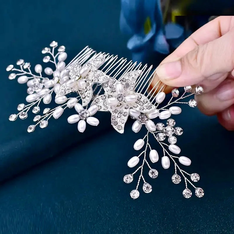 Wedding Hair Accessories | Silver Bridal Hair Comb with Pearls & Crystals
