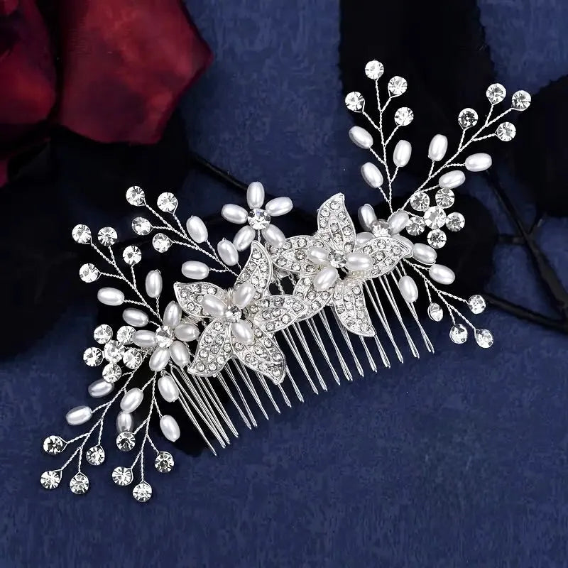Wedding Hair Accessories | Silver Bridal Hair Comb with Pearls & Crystals