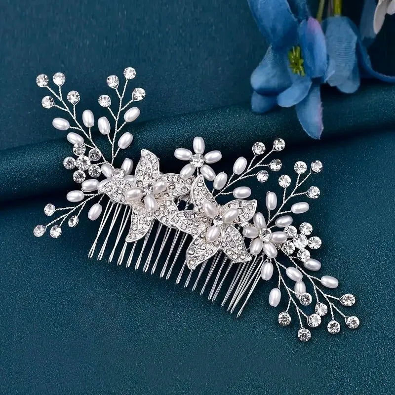 Wedding Hair Accessories | Silver Bridal Hair Comb with Pearls & Crystals