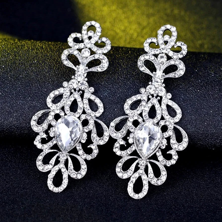Bridal Jewelry - Silver Crystal Bridal Earrings
