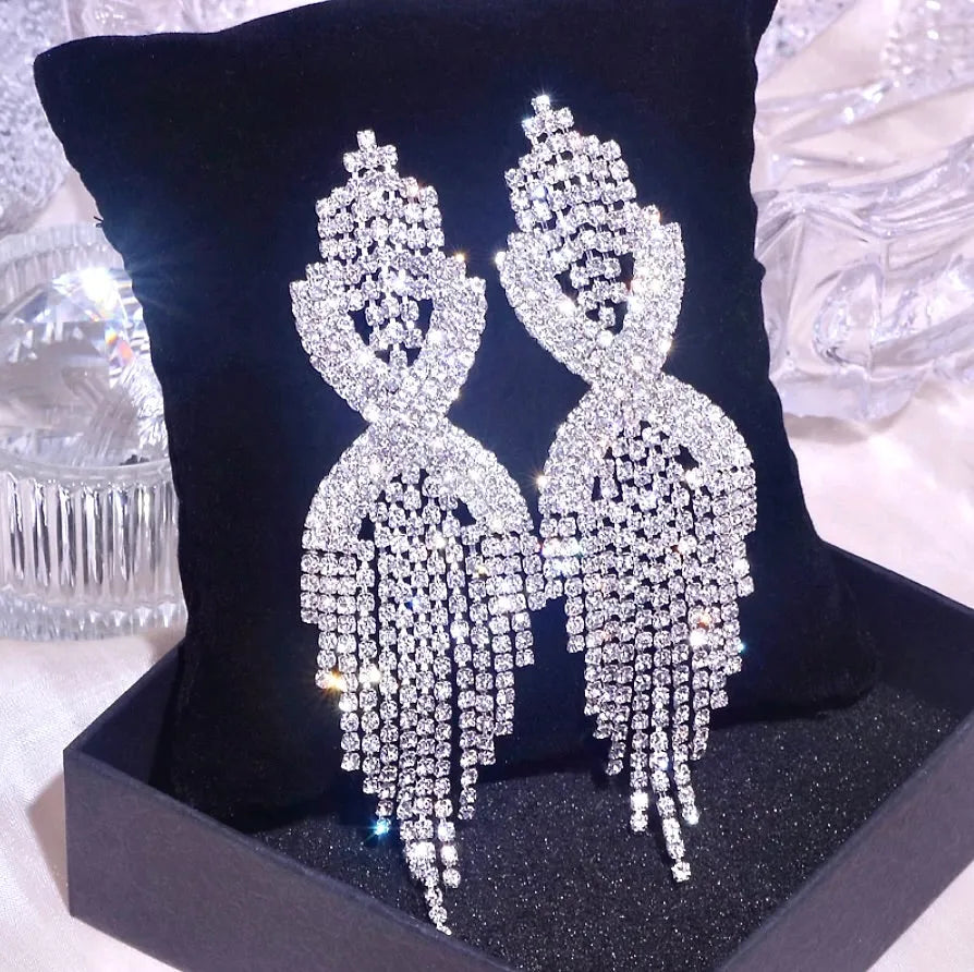 Wedding Jewelry - Silver Rhinestone Bridal Earrings