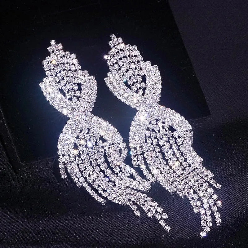 Wedding Jewelry - Silver Rhinestone Bridal Earrings