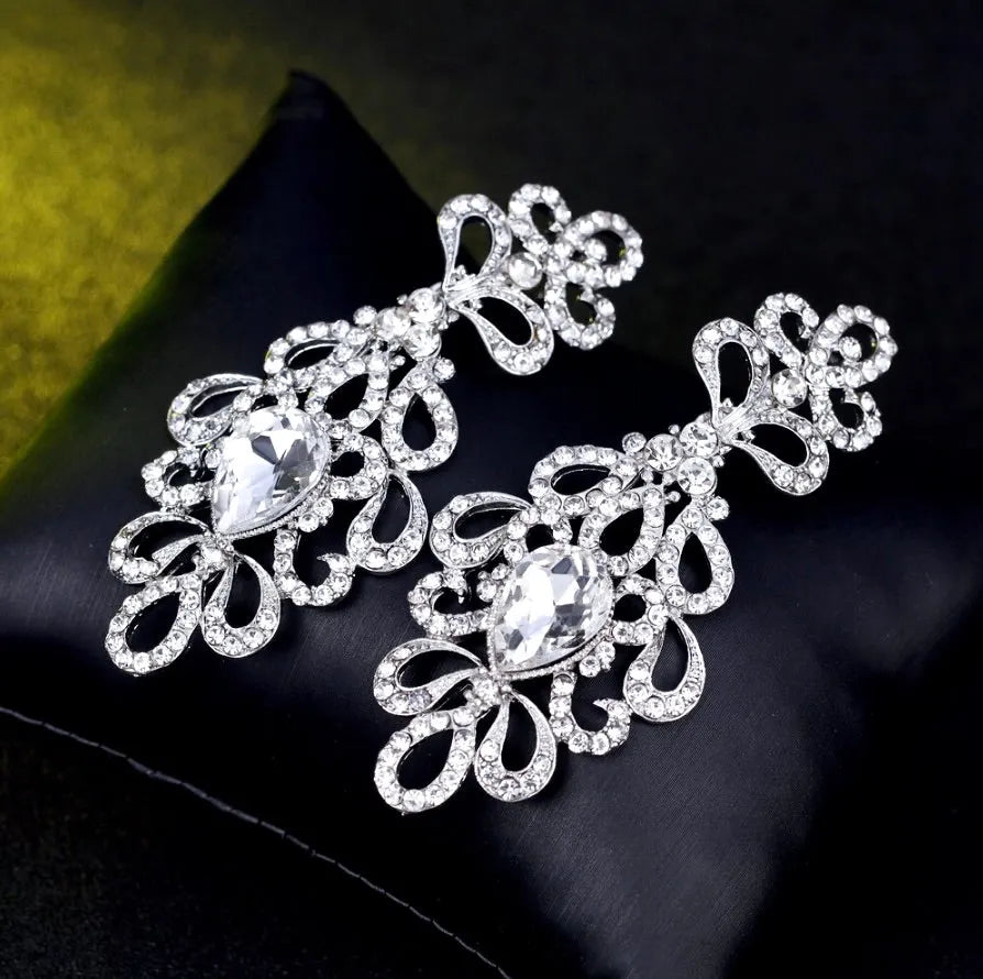 Bridal Jewelry - Silver Crystal Bridal Earrings