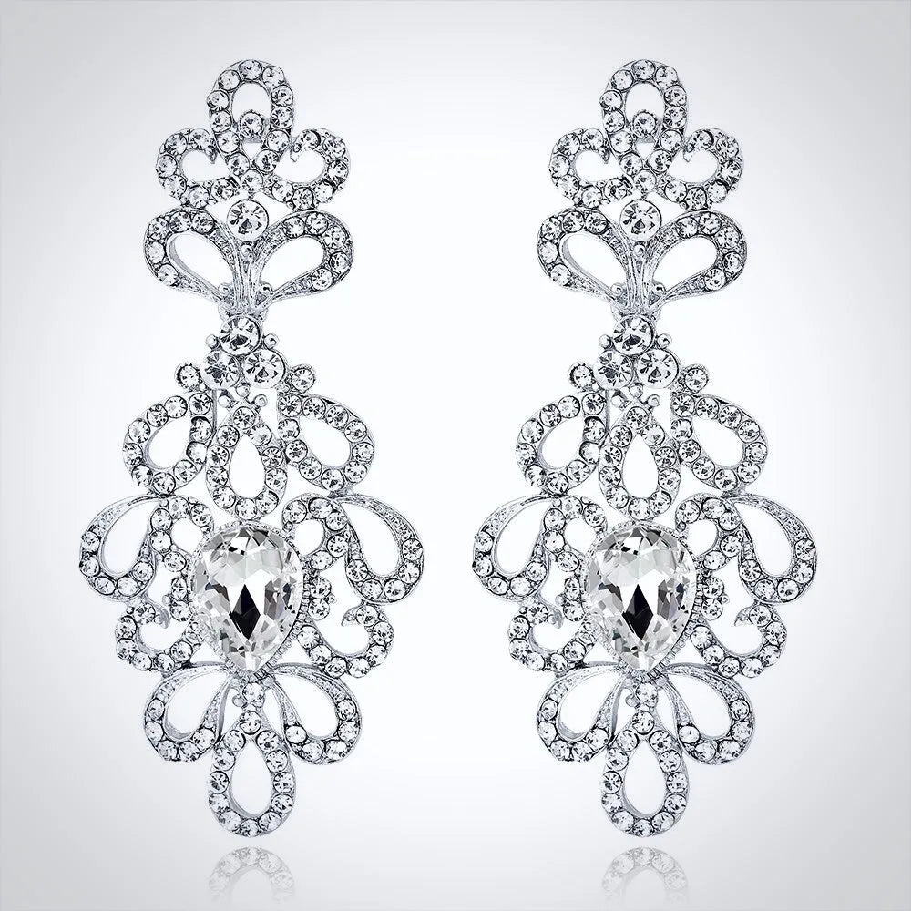 Bridal Jewelry - Silver Crystal Bridal Earrings