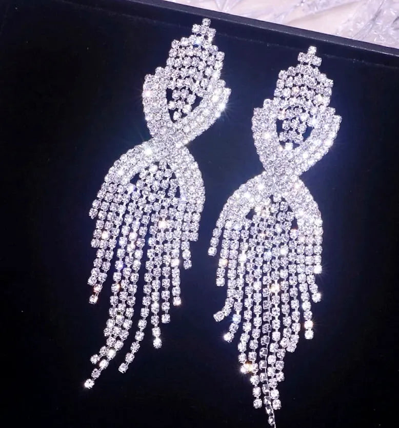 Wedding Jewelry - Silver Rhinestone Bridal Earrings