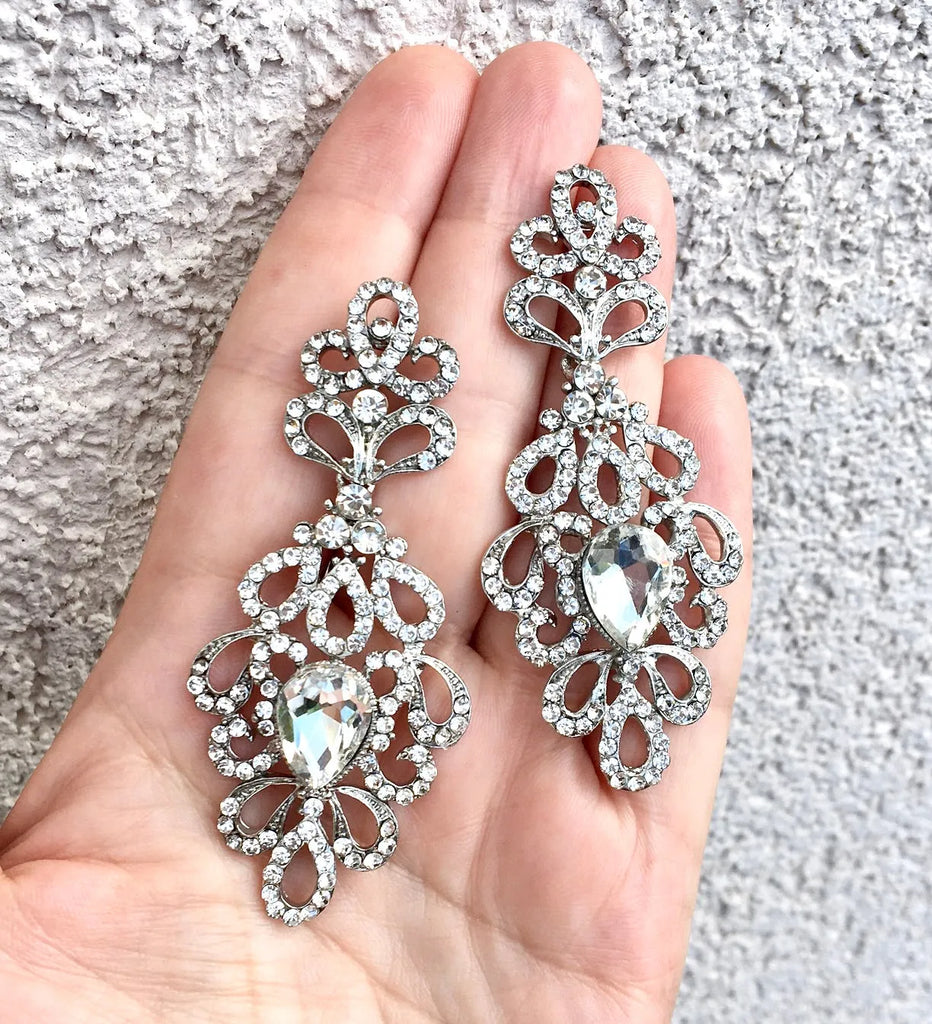 Bridal Jewelry - Silver Crystal Bridal Earrings