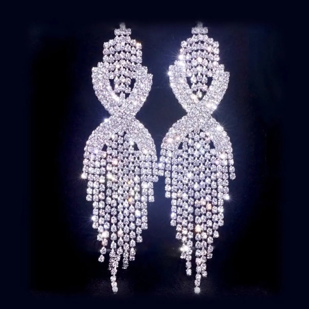 Wedding Jewelry - Silver Rhinestone Bridal Earrings