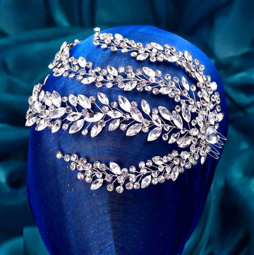 Wedding Hair Accessories - Silver Rhinestone Bridal Headdress Headpiece