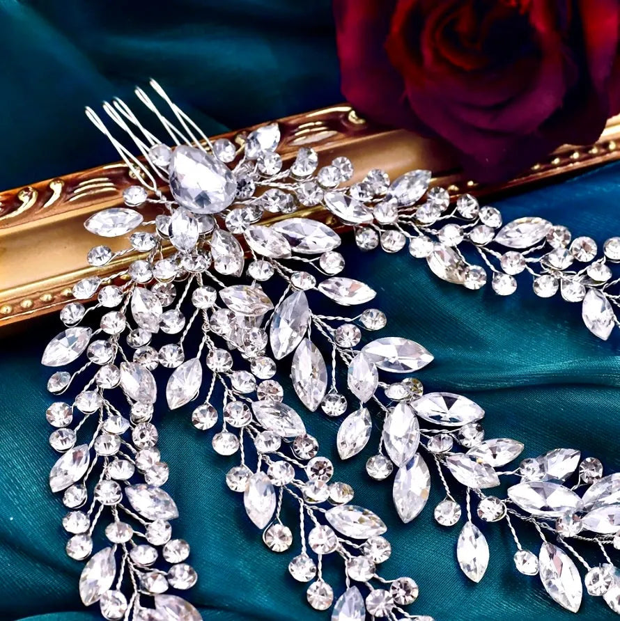 Wedding Hair Accessories - Silver Rhinestone Bridal Headdress Headpiece