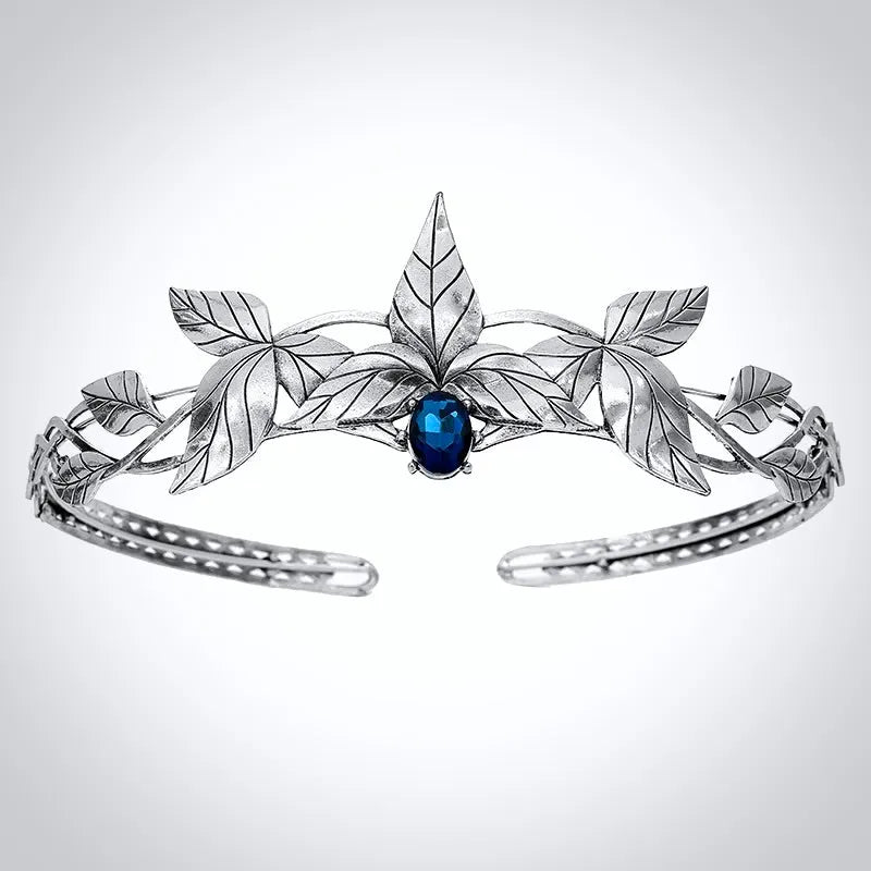 Wedding Hair Accessories - Silver Royal Crown with Blue Center Stone