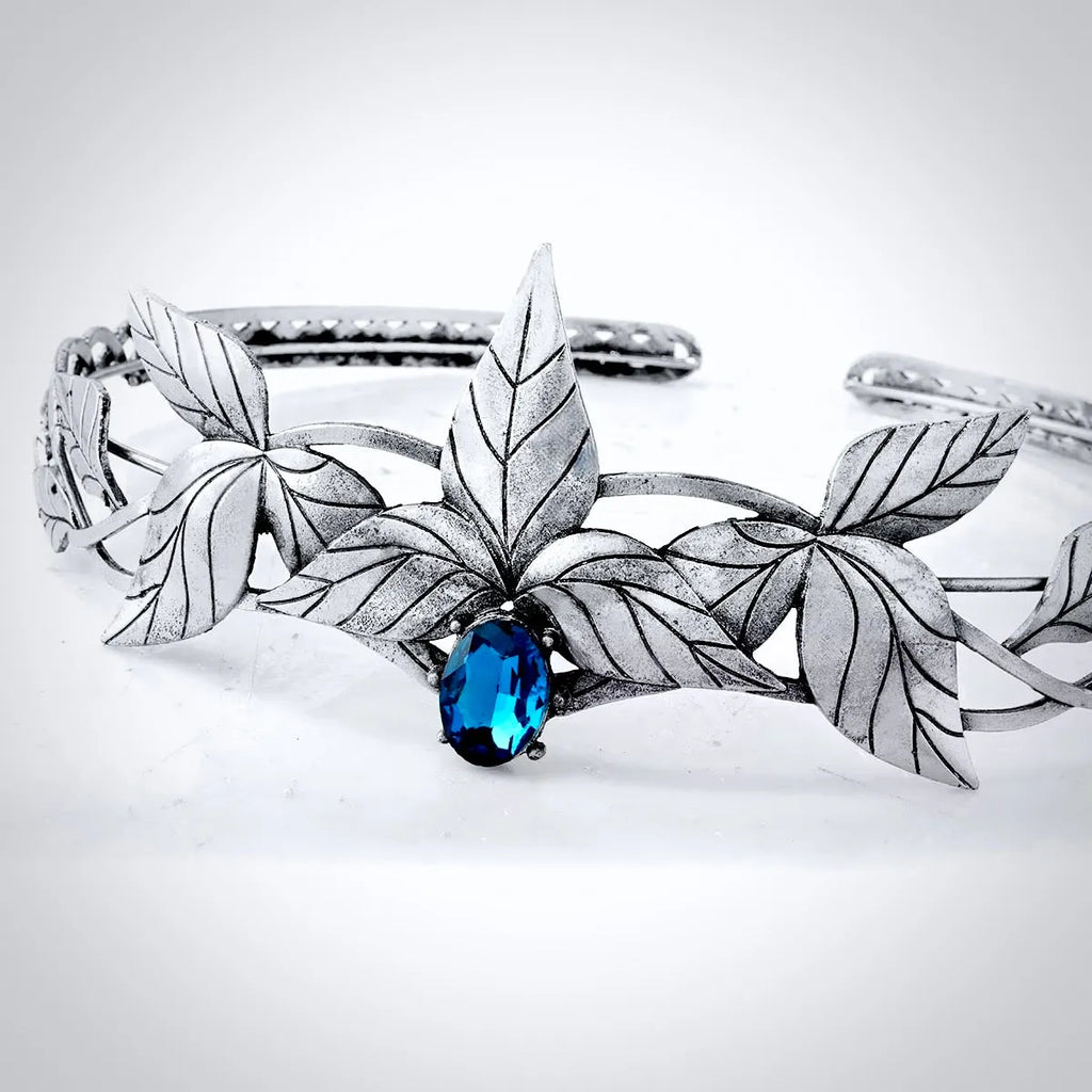 Wedding Hair Accessories - Silver Royal Crown with Blue Center Stone