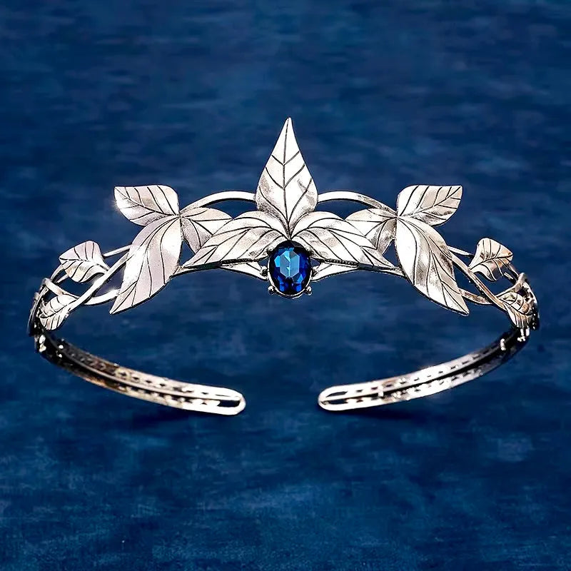 Wedding Hair Accessories - Silver Royal Crown with Blue Center Stone
