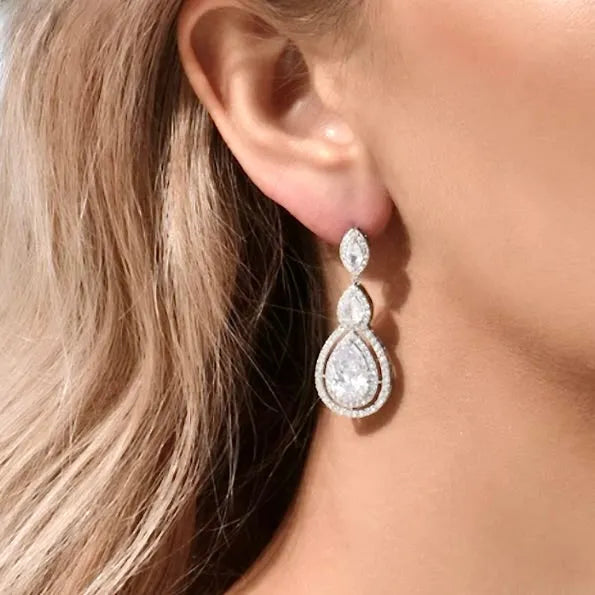 Wedding Jewelry - Cubic Zirconia Bridal Earrings - Available in Silver, Rose Gold and Yellow Gold