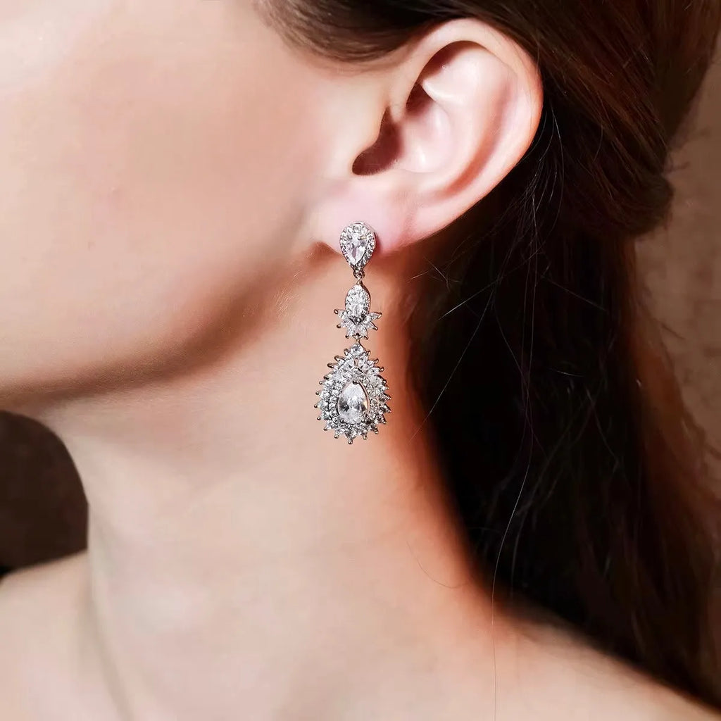 Wedding Jewelry - Cubic Zirconia Bridal Earrings - Available in Rose Gold and Silver