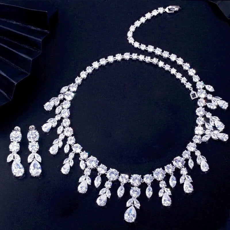 Wedding Jewelry - Silver Cubic Zirconia Bridal Jewelry Set
