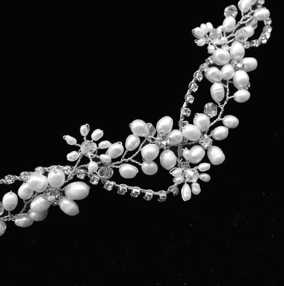 Wedding Hair Accessories - Silver Pearl and Crystal Bridal Headband/Vine