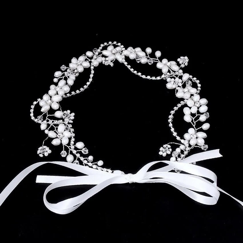 Wedding Hair Accessories - Silver Pearl and Crystal Bridal Headband/Vine