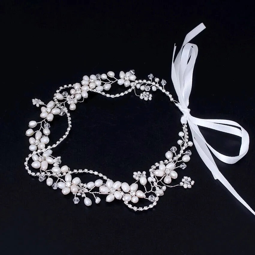 Wedding Hair Accessories - Silver Pearl and Crystal Bridal Headband/Vine