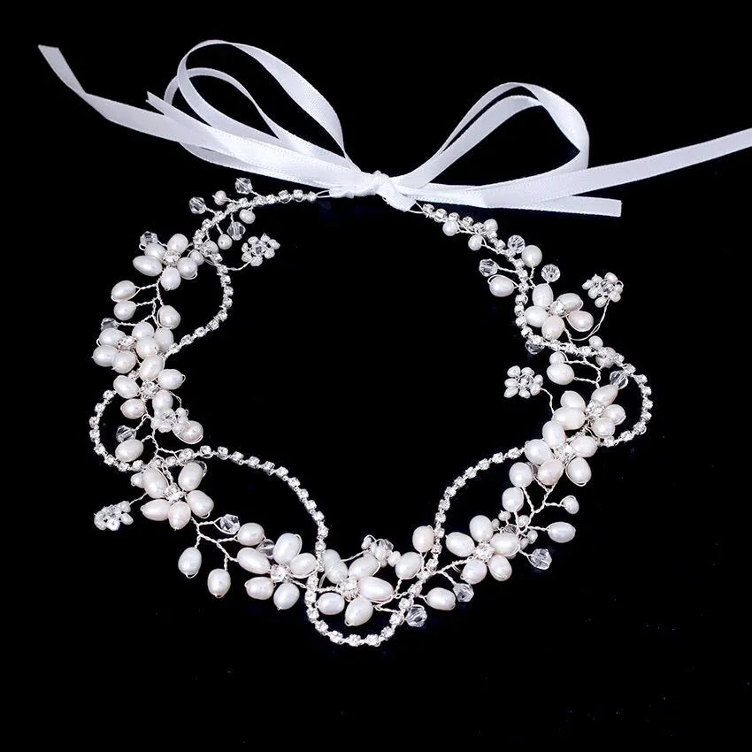 Wedding Hair Accessories - Silver Pearl and Crystal Bridal Headband/Vine