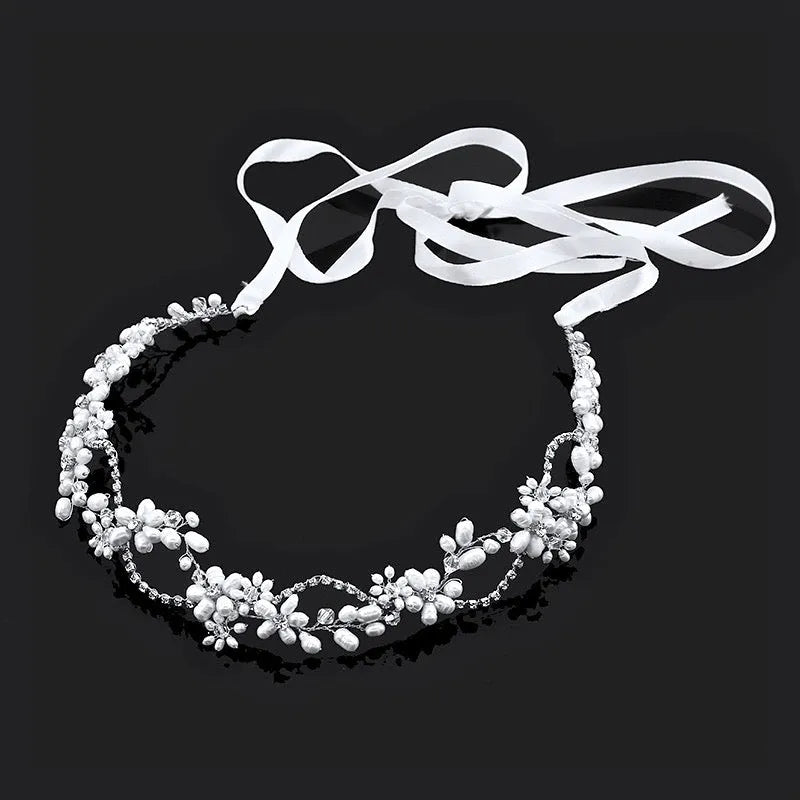 Wedding Hair Accessories - Silver Pearl and Crystal Bridal Headband/Vine