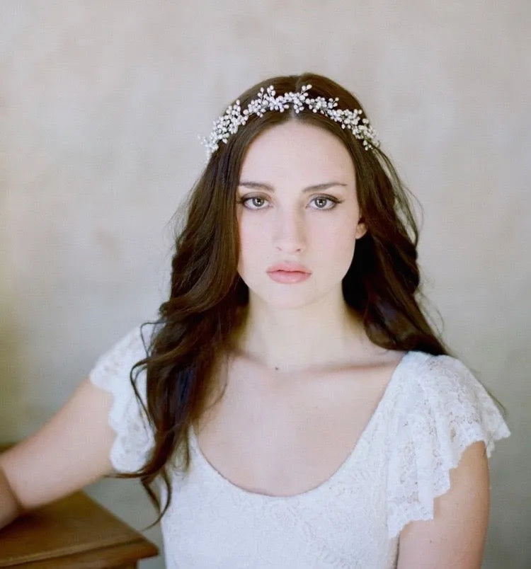 Wedding Hair Accessories - Silver Pearl and Crystal Bridal Headband/Vine