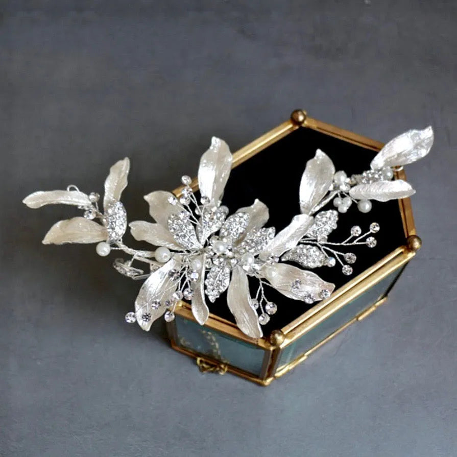 Elegant Pearl and Crystal Hair Clip Wedding Hair Accessories - Pearl and Crystal Bridal Hair  main image 3