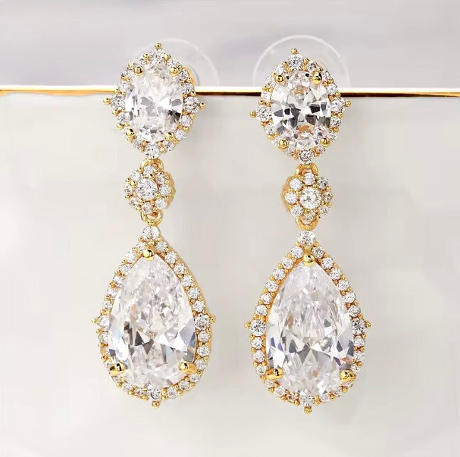 Wedding Jewelry - Cubic Zirconia Bridal Earrings - Available in Silver and Gold