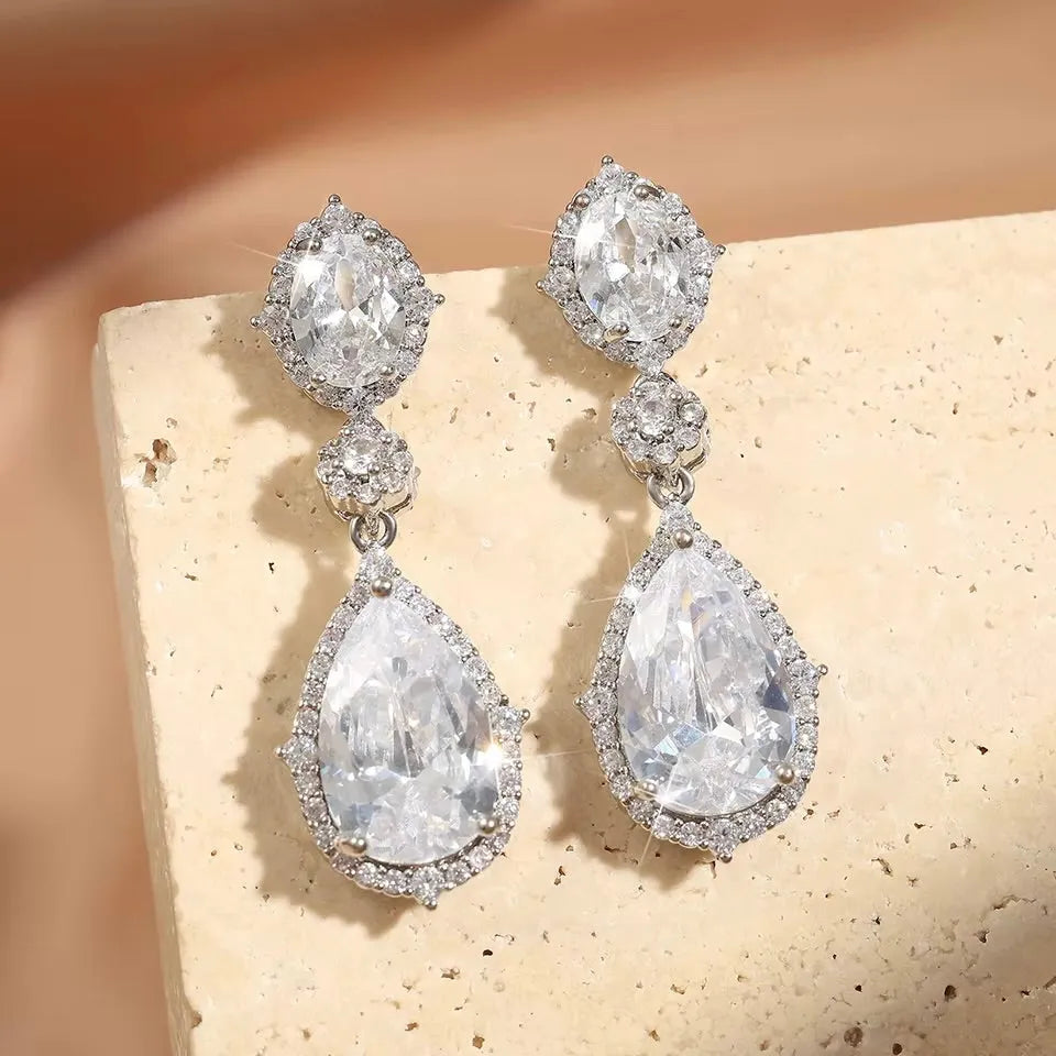 Wedding Jewelry - Cubic Zirconia Bridal Earrings - Available in Silver and Gold