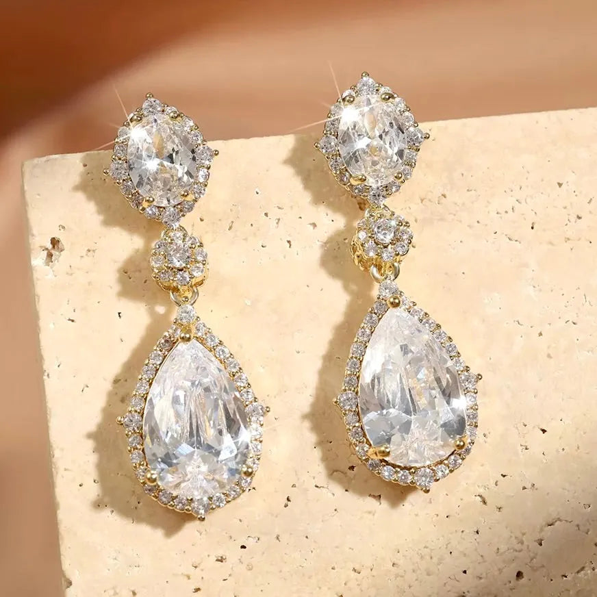 Wedding Jewelry - Cubic Zirconia Bridal Earrings - Available in Silver and Gold