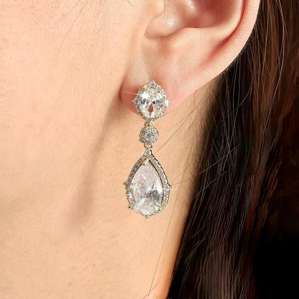 Wedding Jewelry - Cubic Zirconia Bridal Earrings - Available in Silver and Gold