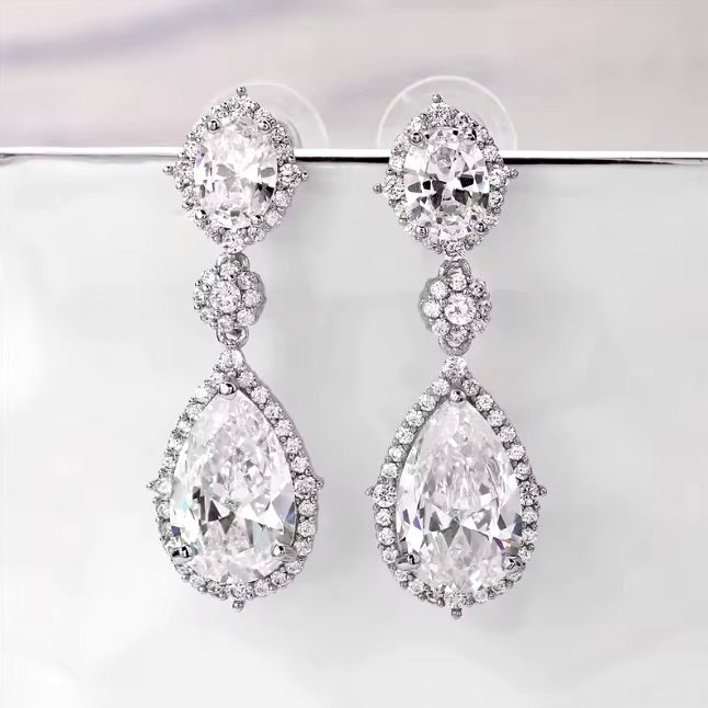 Wedding Jewelry - Cubic Zirconia Bridal Earrings - Available in Silver and Gold