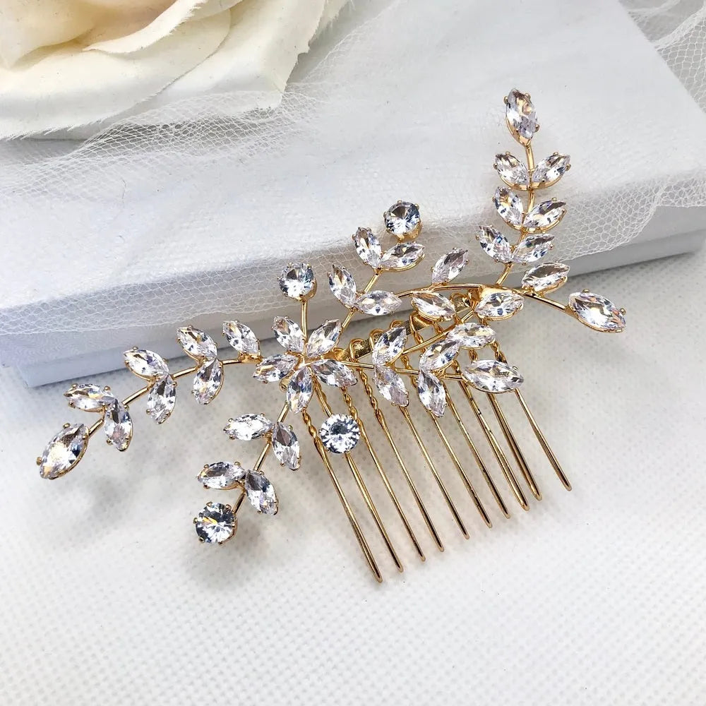 Cubic Zirconia Bridal Hair Comb - Silver / Gold Wedding Hair Accessory