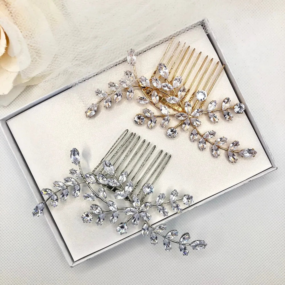Cubic Zirconia Bridal Hair Comb - Silver / Gold Wedding Hair Accessory