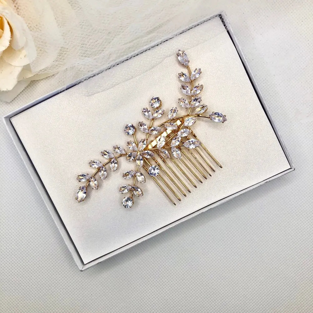 Cubic Zirconia Bridal Hair Comb - Silver / Gold Wedding Hair Accessory