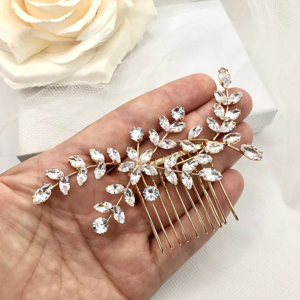 Cubic Zirconia Bridal Hair Comb - Silver / Gold Wedding Hair Accessory