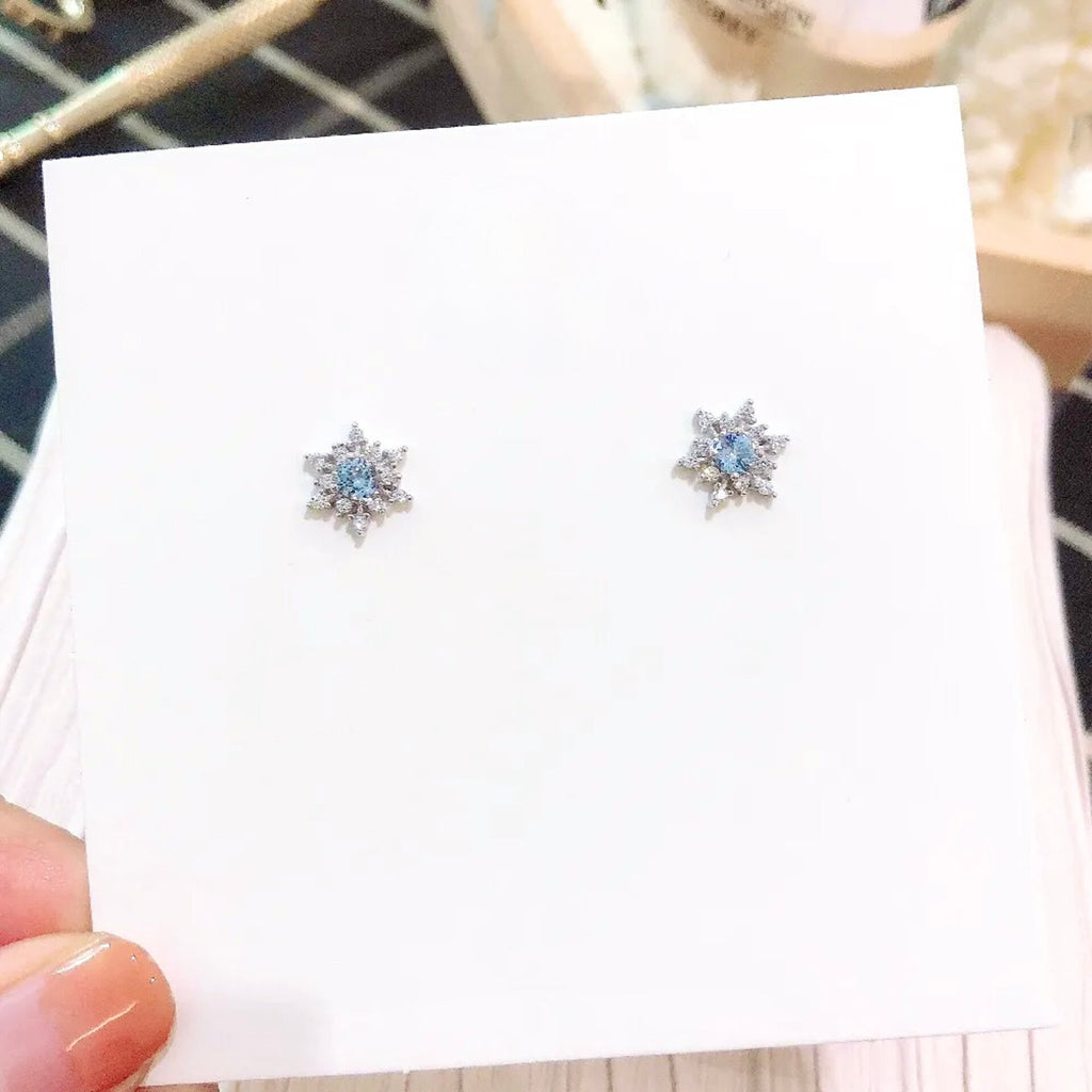 Wedding Jewelry -  Snowflake Blue Bridal Stud Earrings
