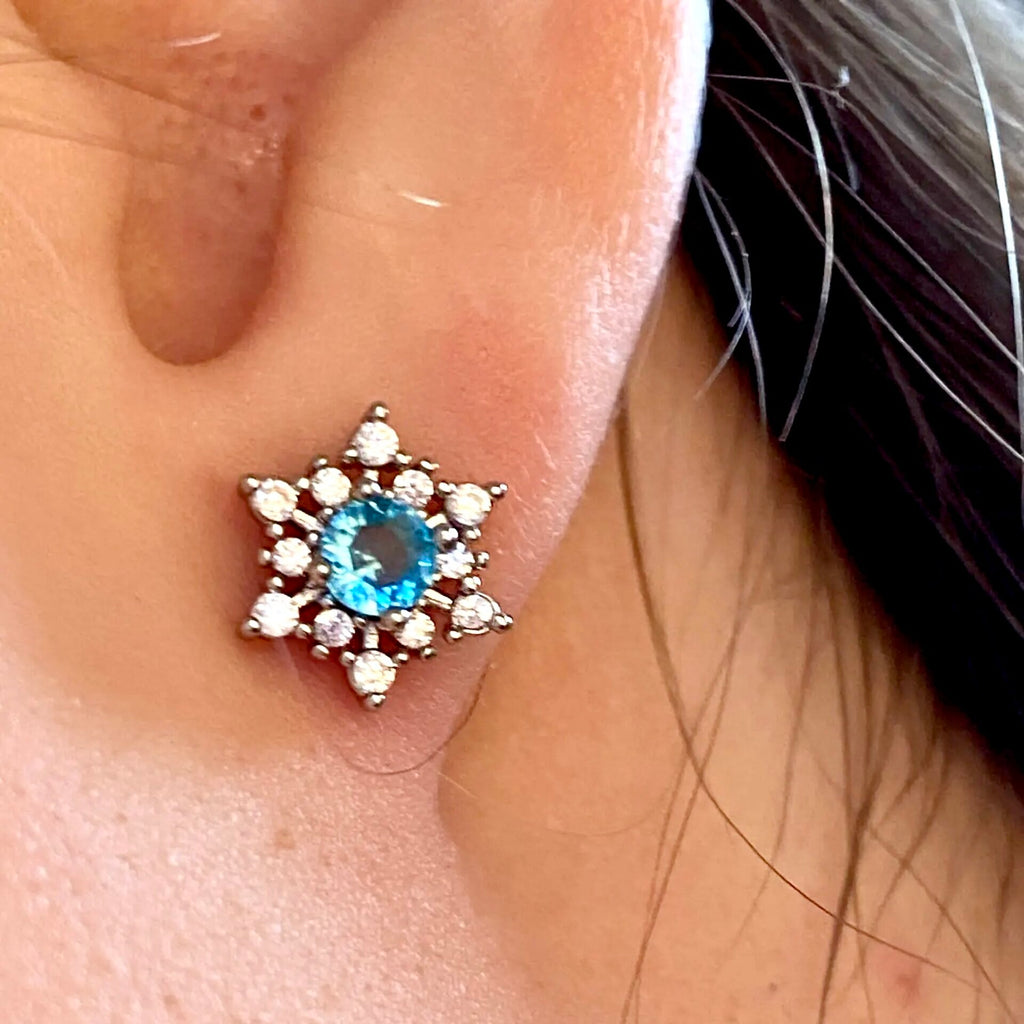 Wedding Jewelry -  Snowflake Blue Bridal Stud Earrings